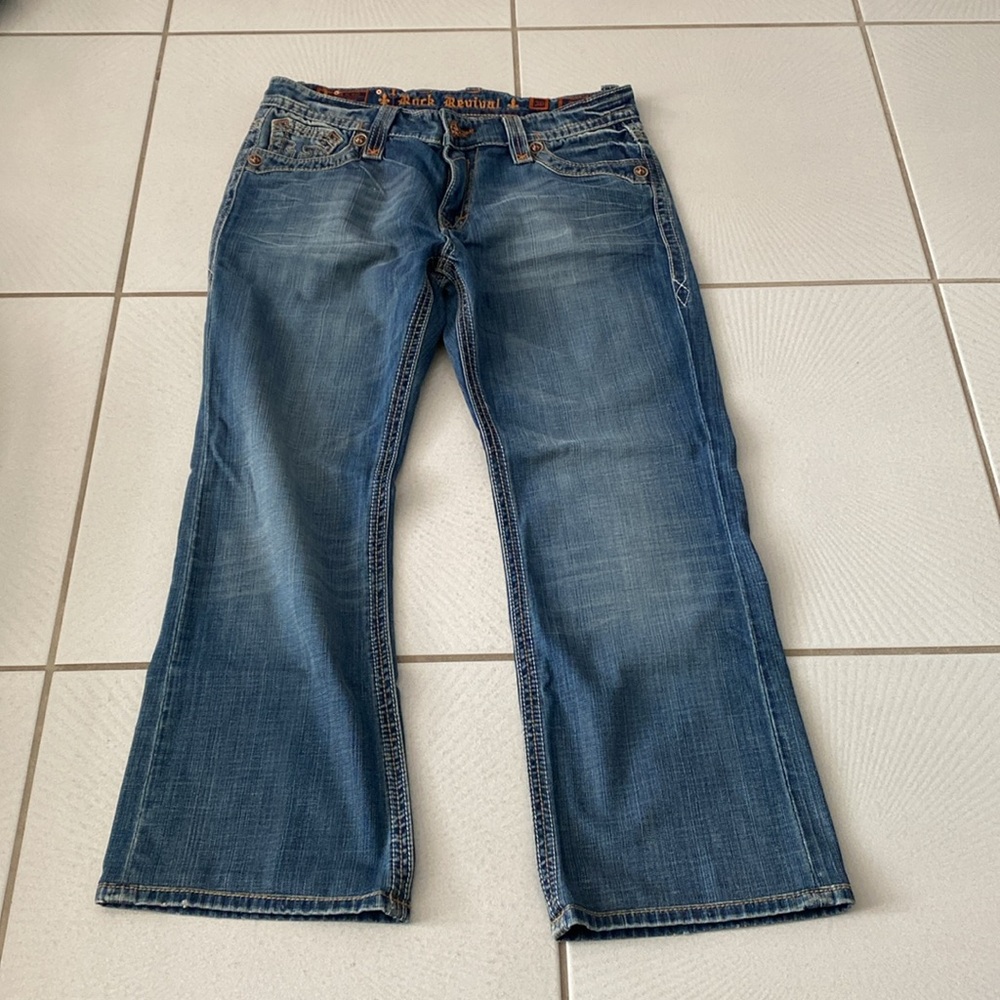 Vintage men’s Rock Revival denim Mick boot cut jeans size 36x30 - Picture 3 of 15